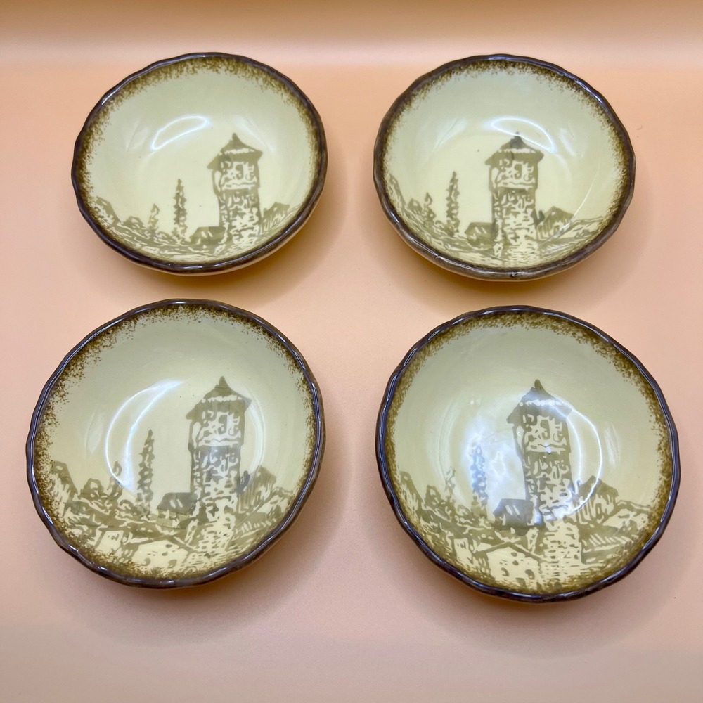 Clay Art Medieval Village Small Dipping Bowls Set of 4 Earthenware Dishes Rustic